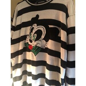 REASON Black White Striped Sweater Dynasty striped Knit Pullover large